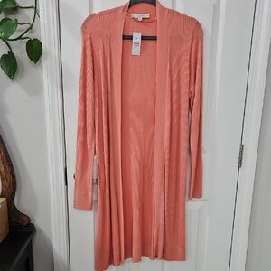 Coral Long Open Cardigan